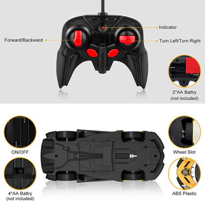 Growsland Remote Control Car, RC Cars Xmas Gifts for Kids 1/18 Electric Sport Racing Hobby Toy Car Yellow Model Vehicle for Boys Girls Adults with Lights and Controller