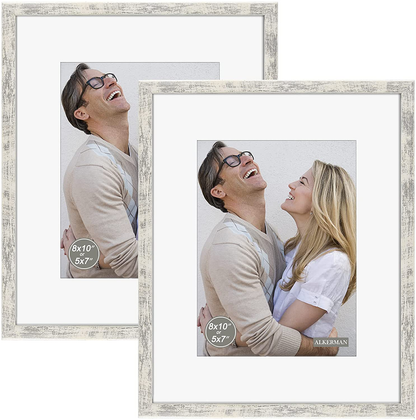 Alkerman 4x6 Picture Frames Rustic Distressed White Wood Pattern High Definition Glass for Table Top Display and Wall Mounting Photo Frame，Pack of 4