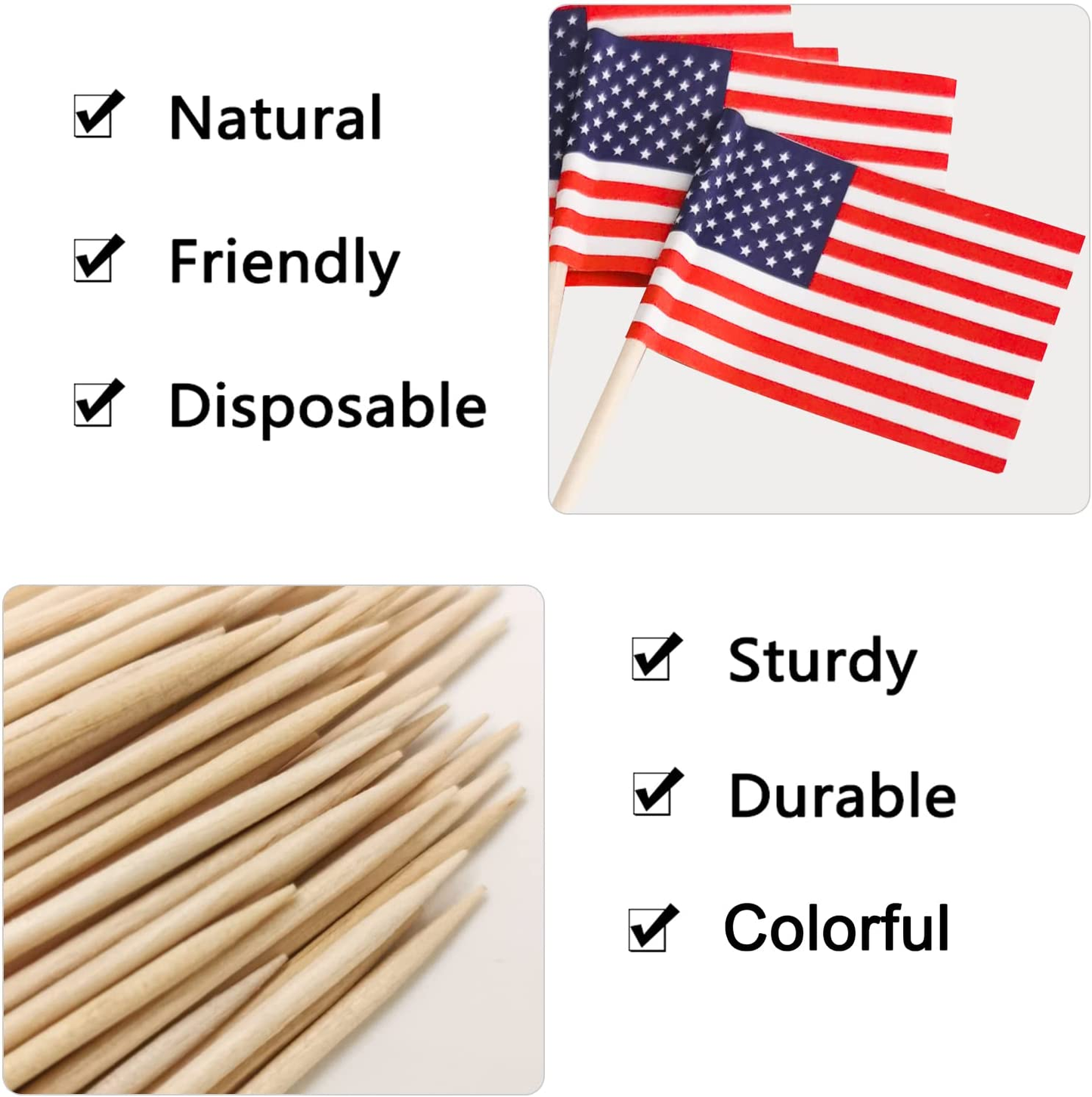Pack of 100 Flag Toothpick Flags, Small Toothpick Cupcake Toppers, Country Picks, Party Decoration