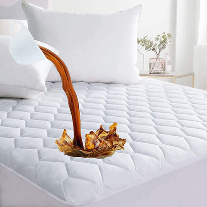 Twin Size Quilted Fitted Mattress Pad, 100% Waterproof Breathable Mattress Protector, Ultra Soft Alternative Filling Mattress Cover, Stretches up to 21 Inches Deep Pocket (White)