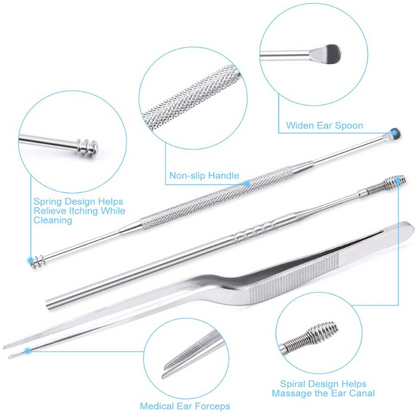 9 Piece Ear Wax Removal Kit - Medical Grade Stainless Steel with Storage Box