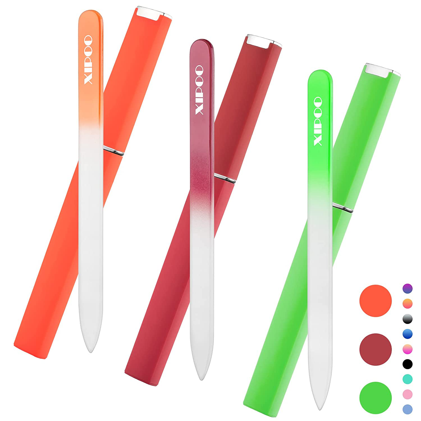 Glass Nail File 3 Pack, Nail File, Glass Nail File with Case, Double Sided Etched Surface Files