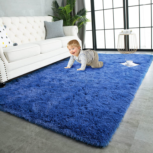 TWINNIS Super Soft Shaggy Rugs Fluffy Carpets, 5x8 Feet, Indoor Modern Plush Area Rugs for Living Room Bedroom Kids Room Nursery Home Decor, Upgrade Anti-Skid Durable Rectangular Fuzzy Rug, Indigo