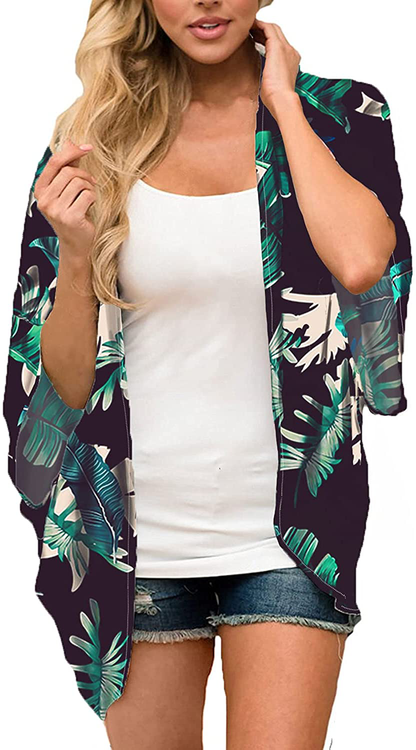 MayBuy Women's Flowy Summer Chiffon Kimono Cardigans Tops Boho Floral Beach Cover Ups Casual Loose Shirts