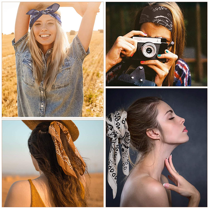 4 Pieces 27 Inch Satin Headband Scarves Silk Feeling Bandana Boho Head Scarves for Women Girls (Classic Pattern)