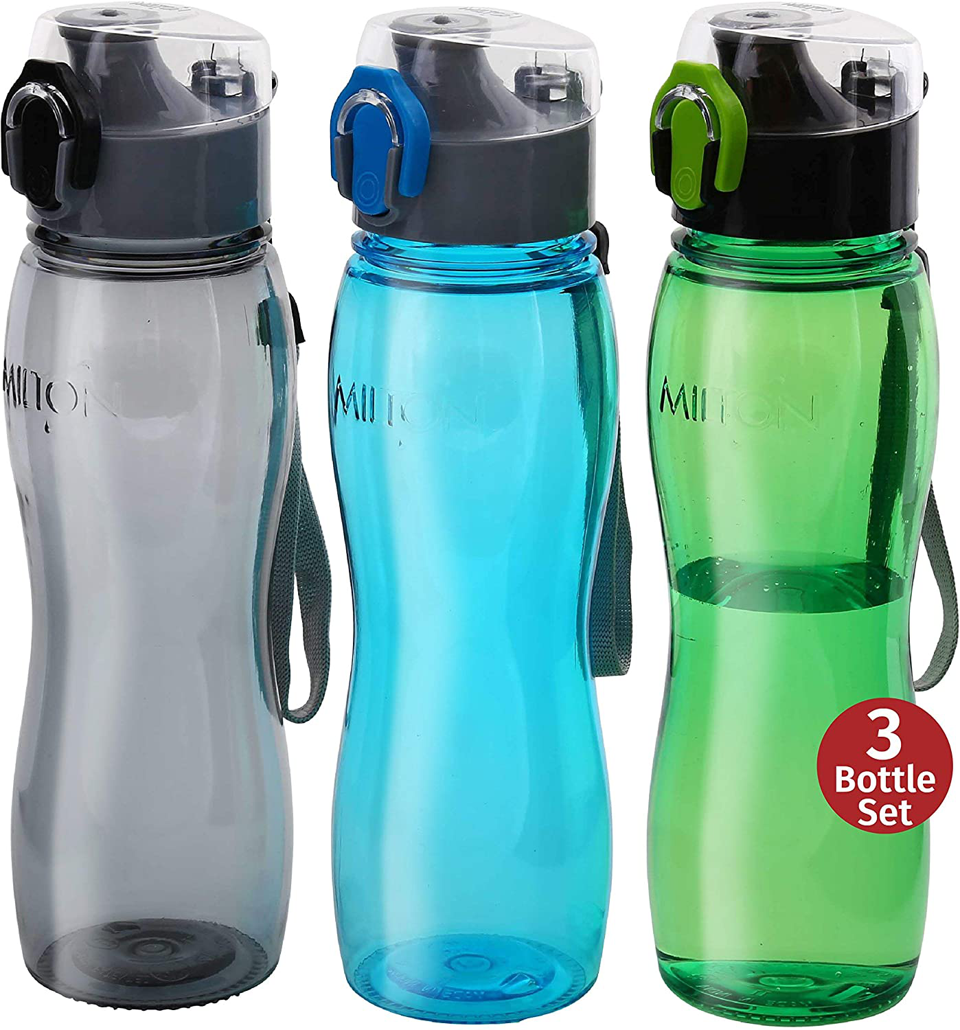 MILTON Kids Water Bottle 3 Pack Triton 25 Oz Large Sports Water Bottle for Men, Women, Kid Wide Mouth Water Bottle with Strap Carry Handle for Bike Gym Running Cycling Multi Color (Rock Set)