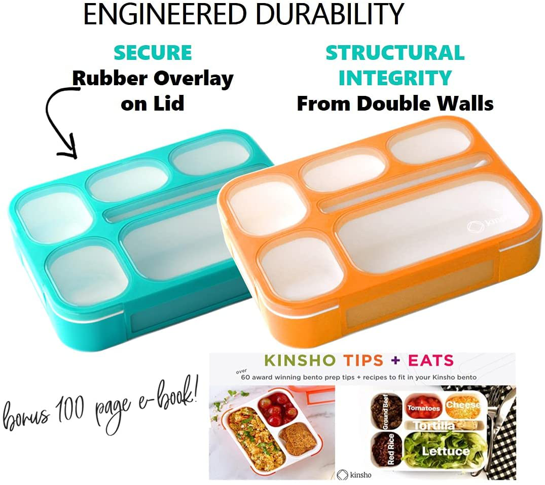 Bento Lunch Box and Snack Container Set of 4 | Meal Planning Portion Containers For Kids or Adults, School or Work | BPA Free | Microwave Safe | Accessories | Blue & Navy Large and Mini 4 pack