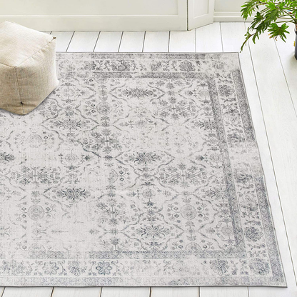 ReaLife Machine Washable Rug - Stain Resistant, Non-Shed - Eco-Friendly, Non-Slip, Family & Pet Friendly - Made from Premium Recycled Fibers - Vintage Distressed Trellis - Ivory-Grey, 2'6"x6'