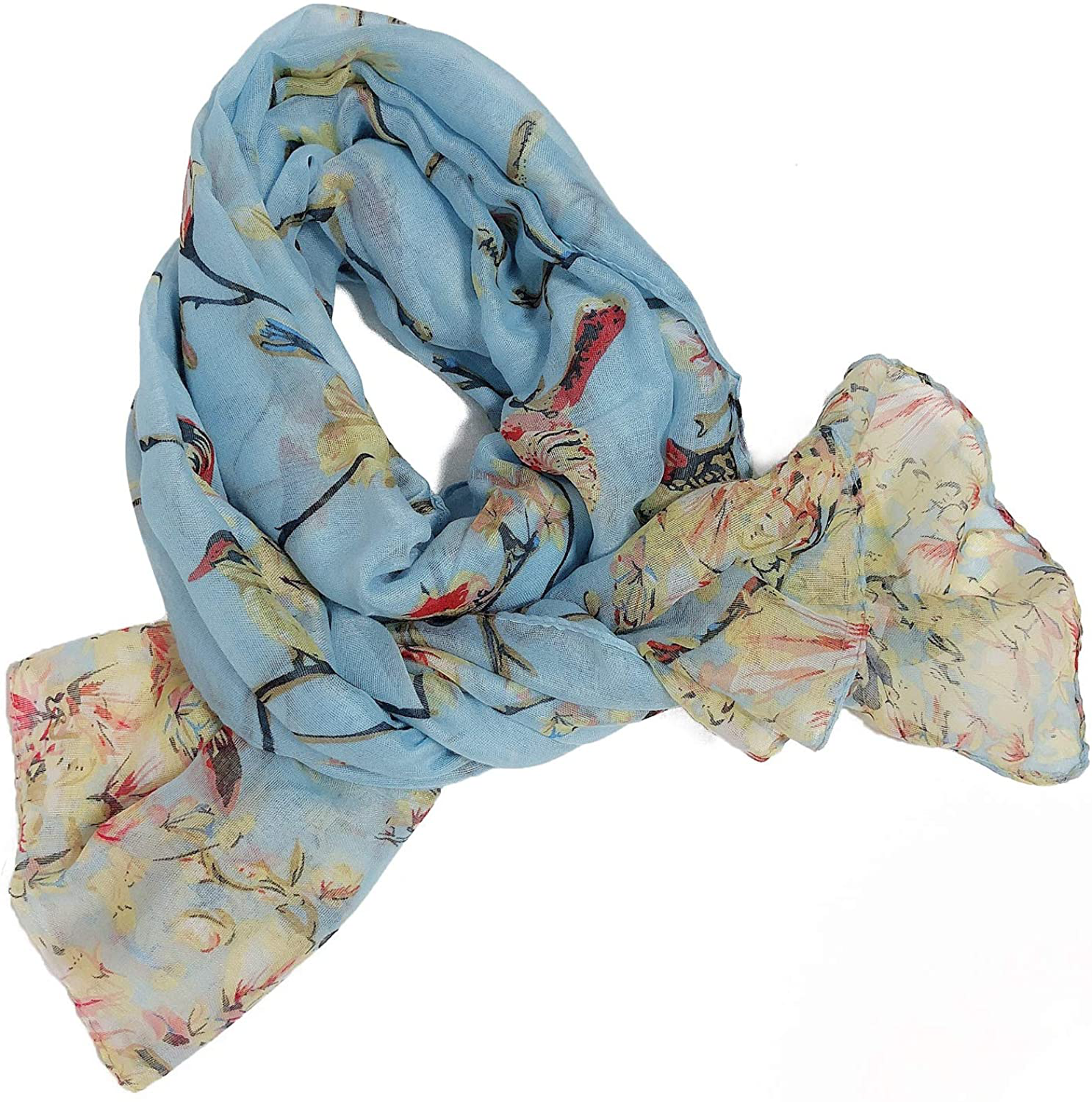 GERINLY Scarfs for Women Lightweight Floral Birds Print Cotton Scarves and Wraps for Holiday