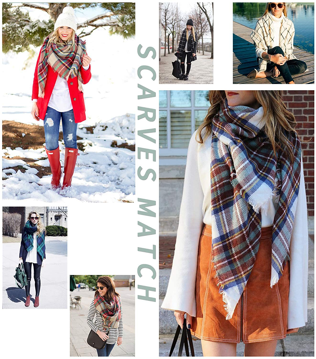 Trendy Plaid Blanket Scarf Women Big Oversized Long Scarves Warm Winter Tartan Checked Shawl Wrap Scarf Gift