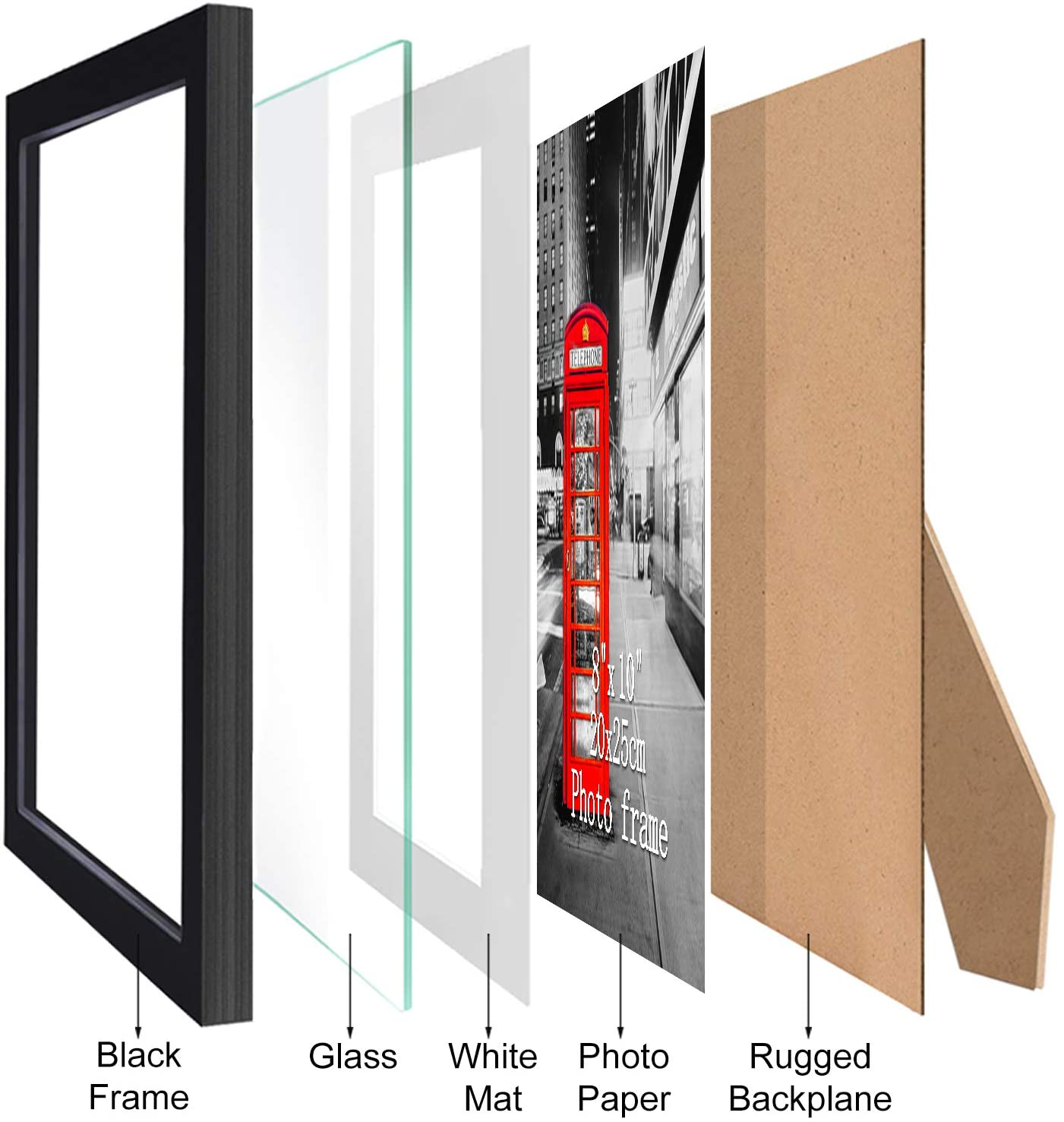 8x10 Black Picture Frames with Mat for Wall or Table Top Decoration, Set of 6
