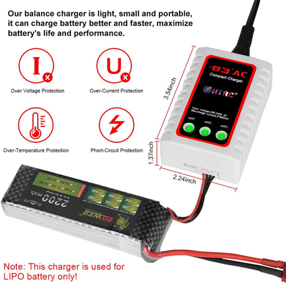 HTRC LiPo Battery Charger 2S-3S RC Balance Charger B3AC Pro Compact Charger for 7.4-11.1V LiPo Batteries(Black)