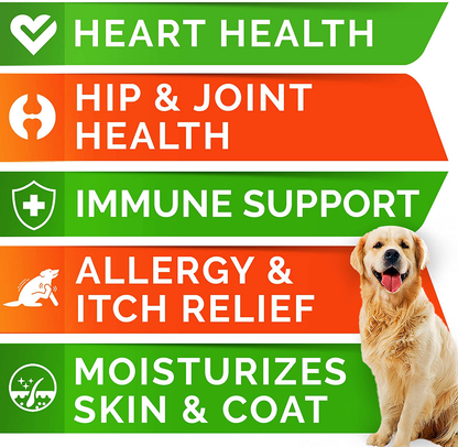 Fish Oil Omega 3 Treats for Dogs - Allergy Relief - Joint Health - Itch Relief, Shedding - Skin and Coat Supplement - Alaskan Salmon Oil Chews