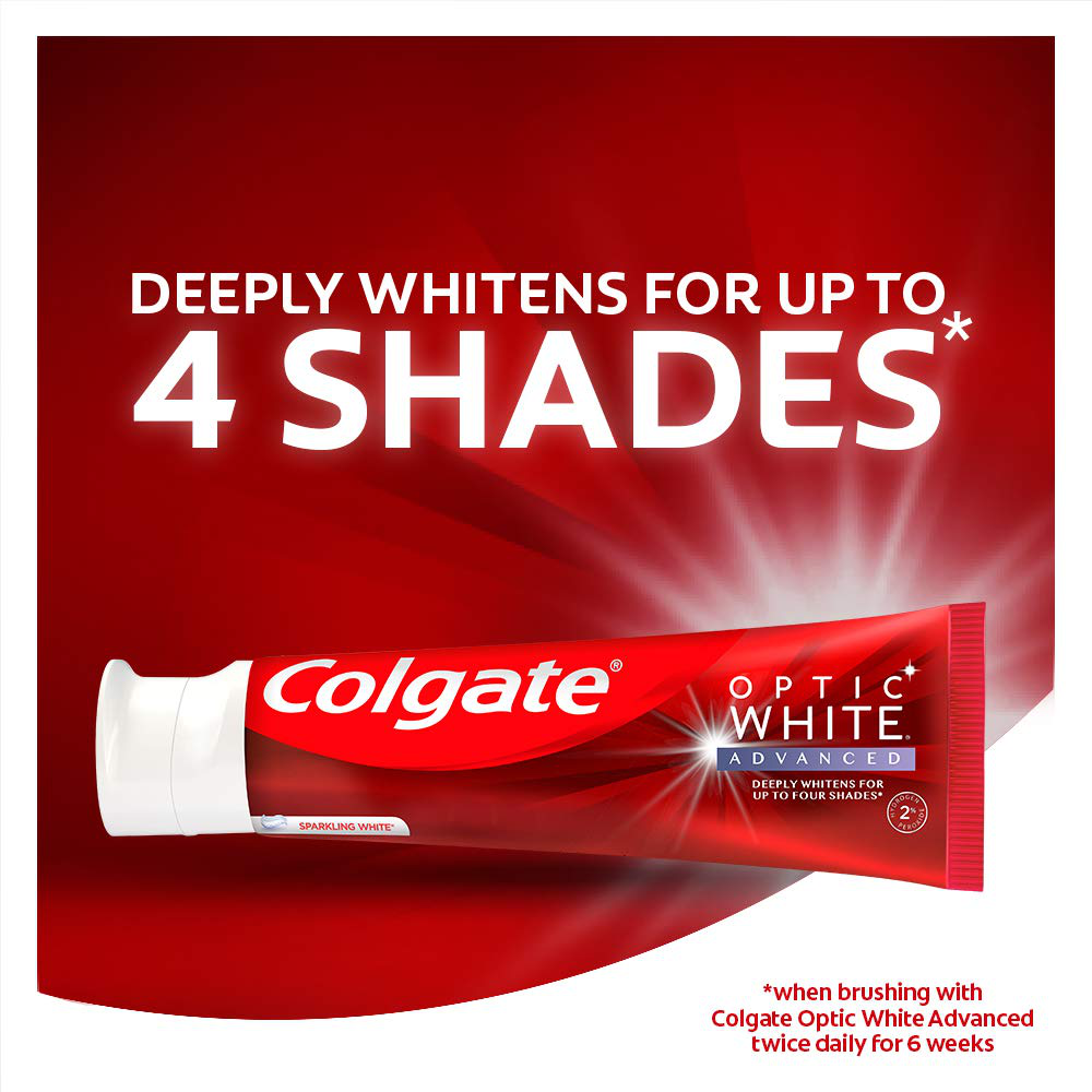 Colgate Optic White Advanced Teeth Whitening Toothpaste with Fluoride, 2% Hydrogen Peroxide, Sparkling White - 3.2 Ounce (3 Pack)
