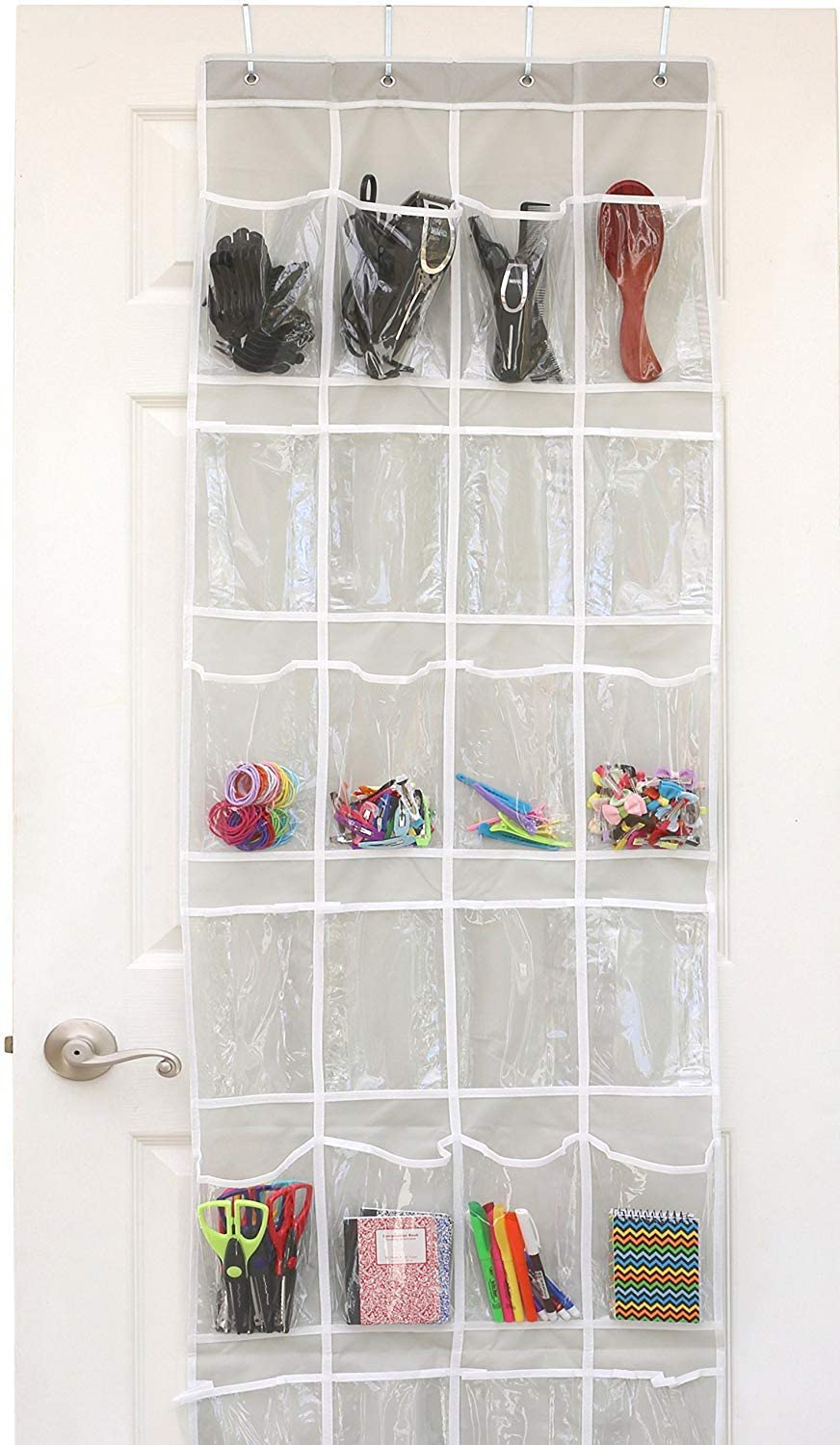 24 Pockets - SimpleHouseware Crystal Clear Over The Door Hanging Shoe Organizer, Brown