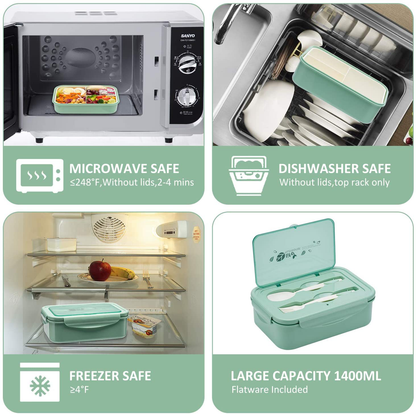Bento Box for Adults and Kids - 1400ML Bento Box With Spoon & Fork - Durable, Leak-Proof for On-the-Go Meal, BPA-Free and Food-Safe Materials