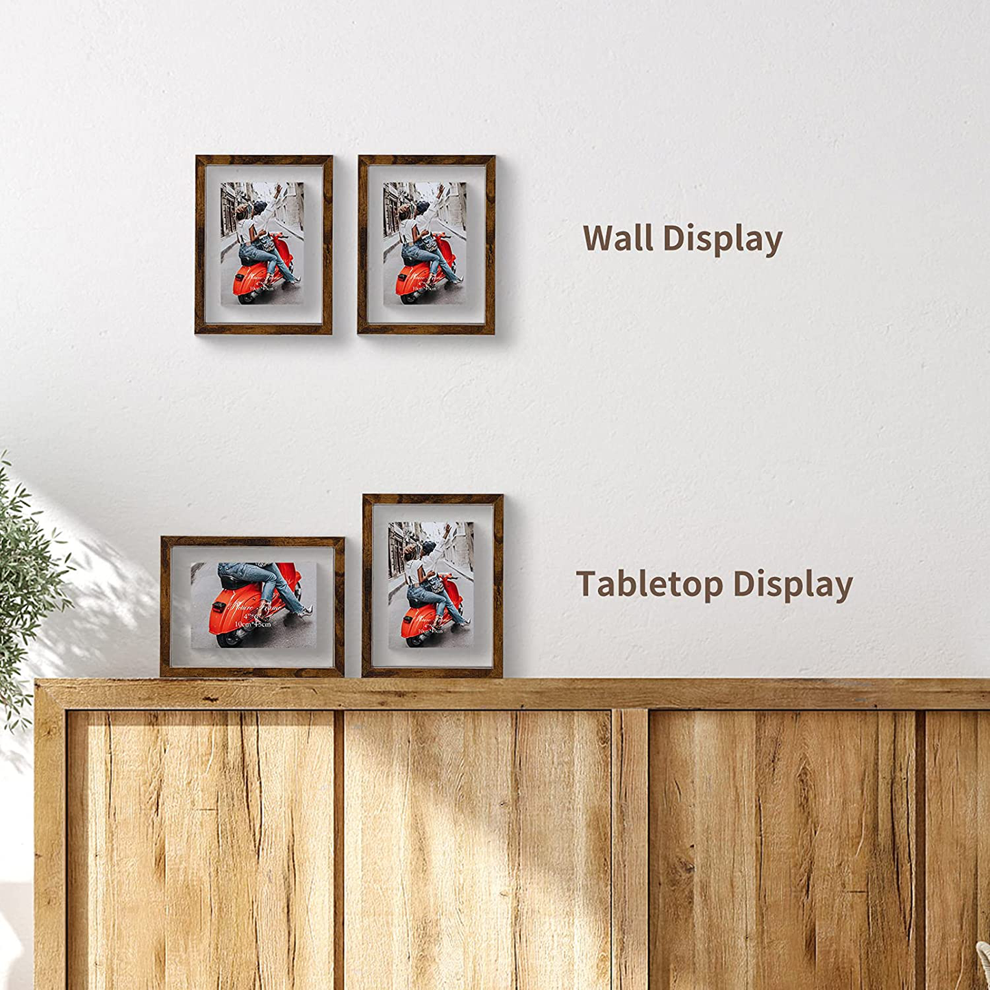 WIFTREY 2 Pack 4x6 Floating Picture Frames, Double Glass Rustic Photo Frame for Wall Hanging or Tabletop Standing, Displays Photo up to 6x8, Brown