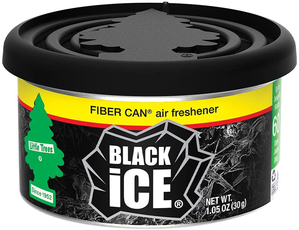 Little Trees Car Air Freshener | Fiber Can Provides a Long-Lasting Scent for Auto or Home | Adjustable Lid for Desired Strength | Black Ice, 4-Pack