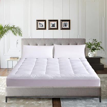 WhatsBedding Waterproof Mattress Pad Full Size Cotton Top Down Alternative Filling Pillowtop Mattress Topper Cover-Fitted Quilted(Waterproof Full)