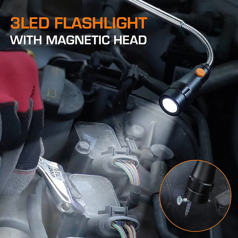 2 Pack Magnetic Pick Up Tool Set, Telescoping 360 Swivel Extensible Magnet Tool with LED Light