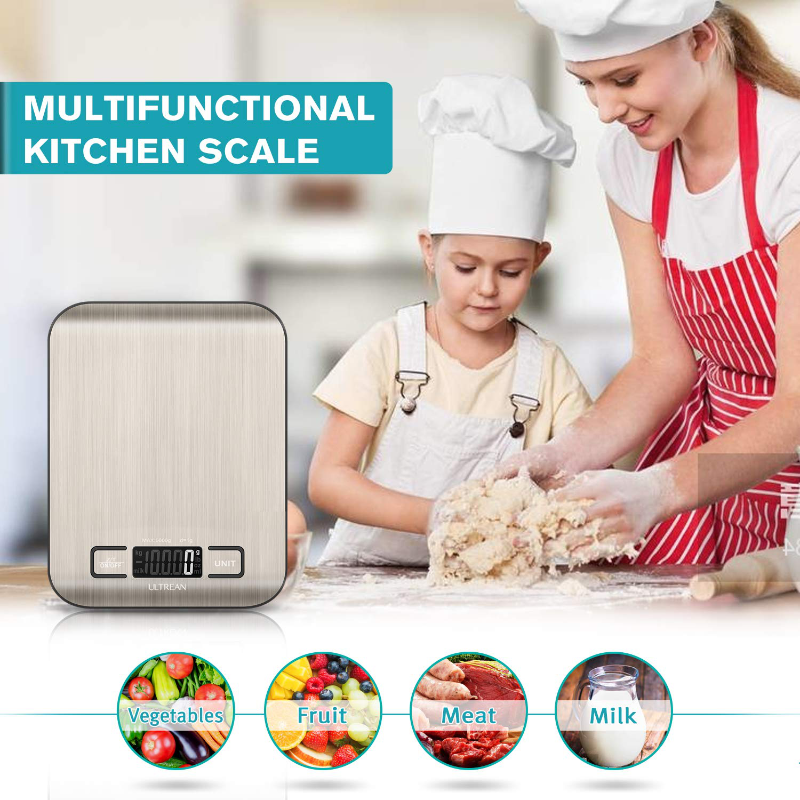 High Precision 5 Unit Stainless Steel Digital Kitchen Scale with Free Batteries