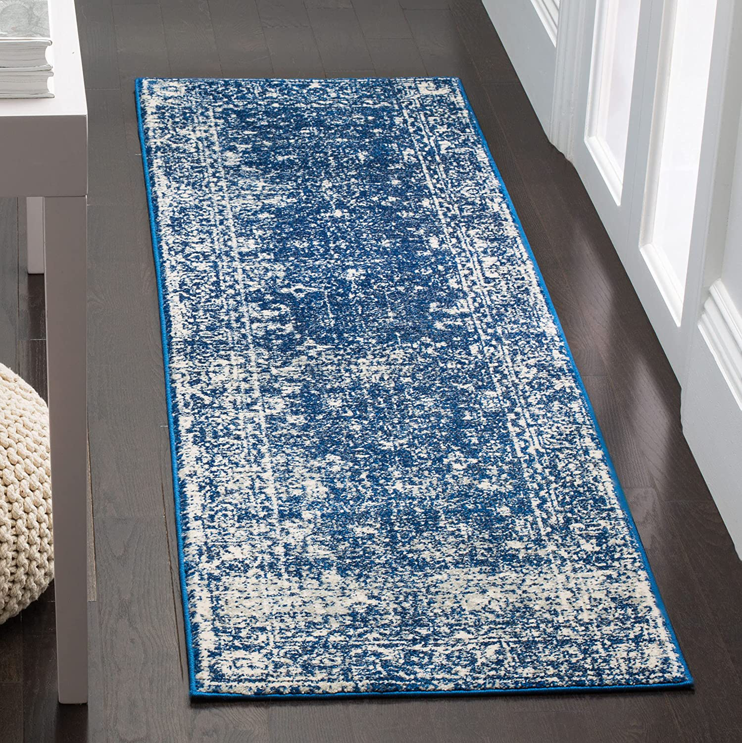 Safavieh Evoke Collection EVK270A Shabby Chic Distressed Non-Shedding Stain Resistant Living Room Bedroom Runner, 2'2" x 9' , Navy / Ivory
