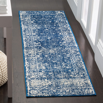 Safavieh Evoke Collection EVK270A Shabby Chic Distressed Non-Shedding Stain Resistant Living Room Bedroom Runner, 2'2" x 9' , Navy / Ivory