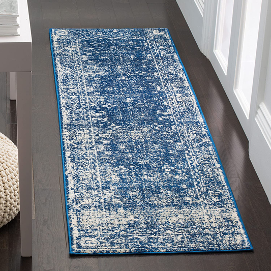 Safavieh Evoke Collection EVK270A Shabby Chic Distressed Non-Shedding Stain Resistant Living Room Bedroom Runner, 2'2" x 9' , Navy / Ivory