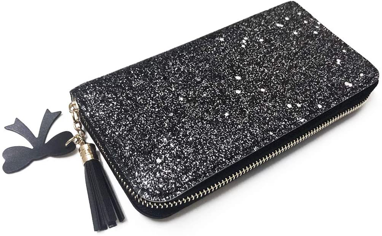 Wallet-NEWANIMA Women Multi-card Two Fold Long Zipper Clutch Purse (Style8-Black)