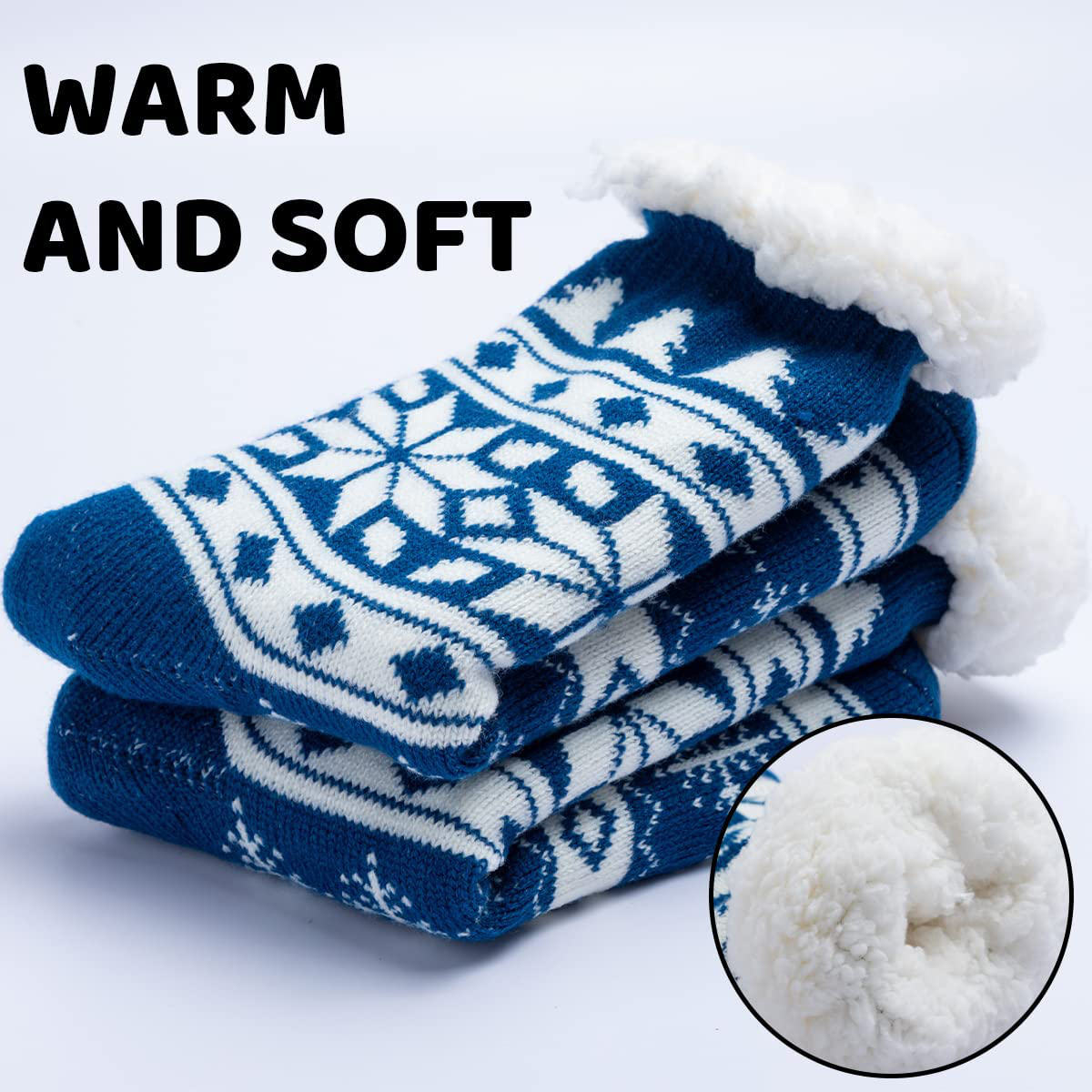 2 Pack Christmas Fuzzy Ripple Slipper Socks Red and Blue