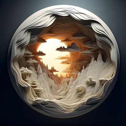 3D Visual Dawn Inside a Cave - 1000 Pieces Round Puzzle