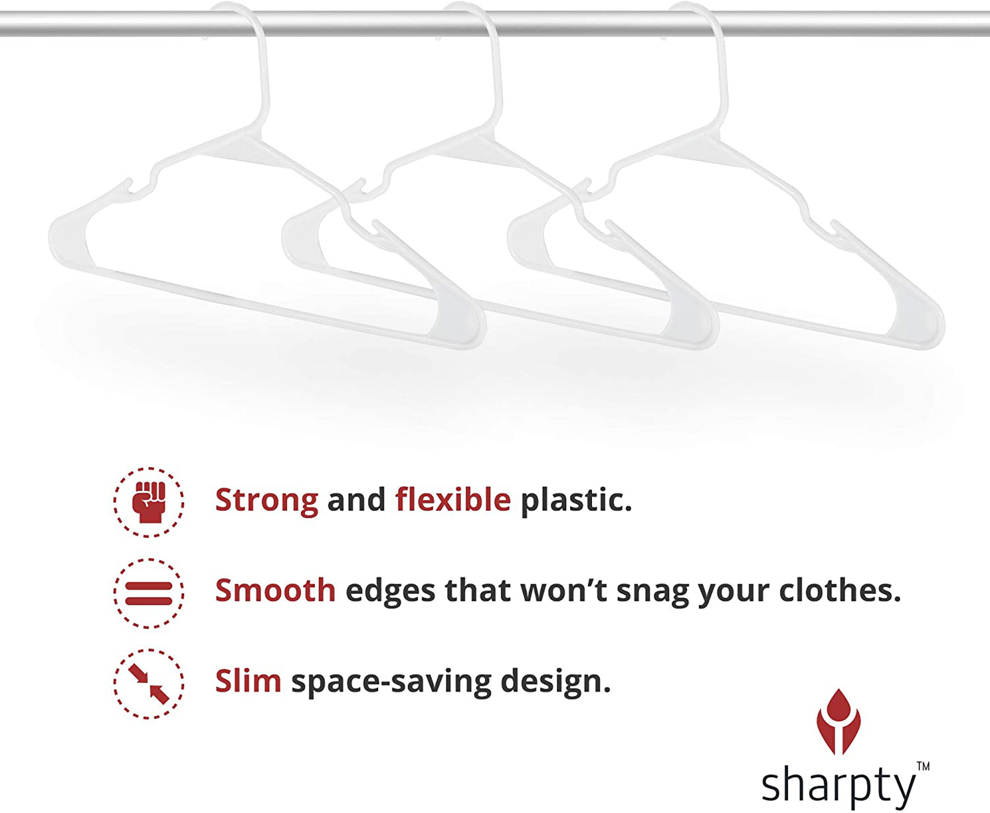 Sharpty Plastic Clothing Notched Hangers Ideal for Everyday Standard Use, (White, 50 Pack)