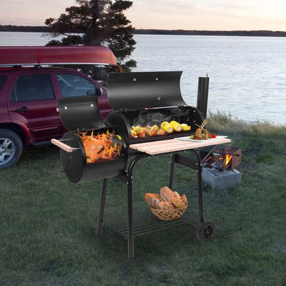 Outdoor BBQ Charcoal Grill Barbecue Pit with Offset Smoker