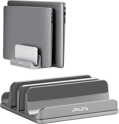 JARLINK Adjustable Vertical Laptop Stand, Desktop Stand Adjustable Laptop Holder with 2 Slots (up to 17.3 inches), Compatible with All MacBook Pro/Air/Microsoft Surface, Newly Designed, (Silver)