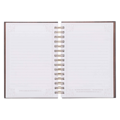 Christian Art Gifts Large Hardcover Notebook/Journal | Man of God – 1 Timothy 6:11 Bible Verse | Names of God Brown Inspirational Wire Bound Spiral Notebook w/192 Lined Pages, 6” x 8.25”