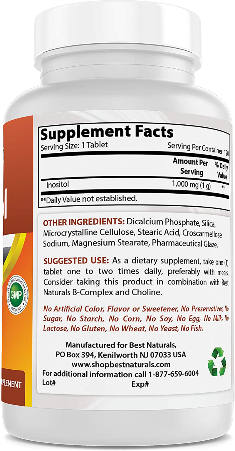 Best Naturals Inositol 1000mg 120 Tablets - Also Called Vitamin B8