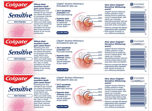 Colgate Whitening Toothpaste for Sensitive Teeth, Enamel Repair and Cavity Protection, Fresh Mint Gel, 6 Oz, Pack of 3