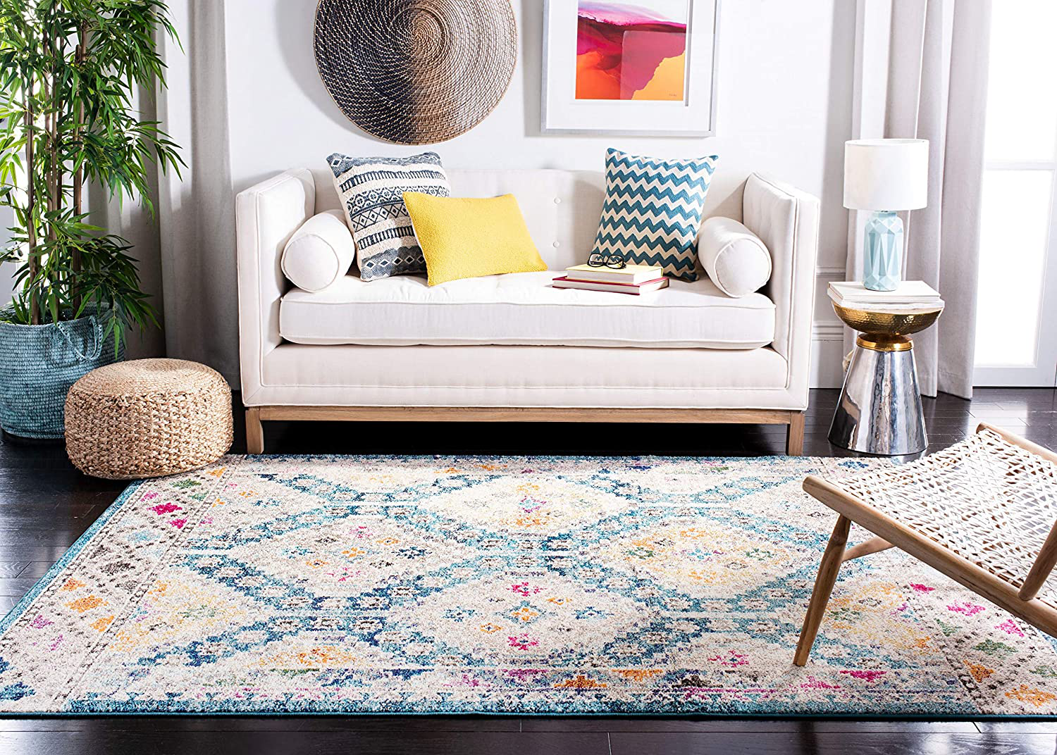 Safavieh Madison Collection MAD418Z Boho Diamond Distressed Non-Shedding Stain Resistant Living Room Bedroom Runner, 2'2" x 6' , Black / Yellow