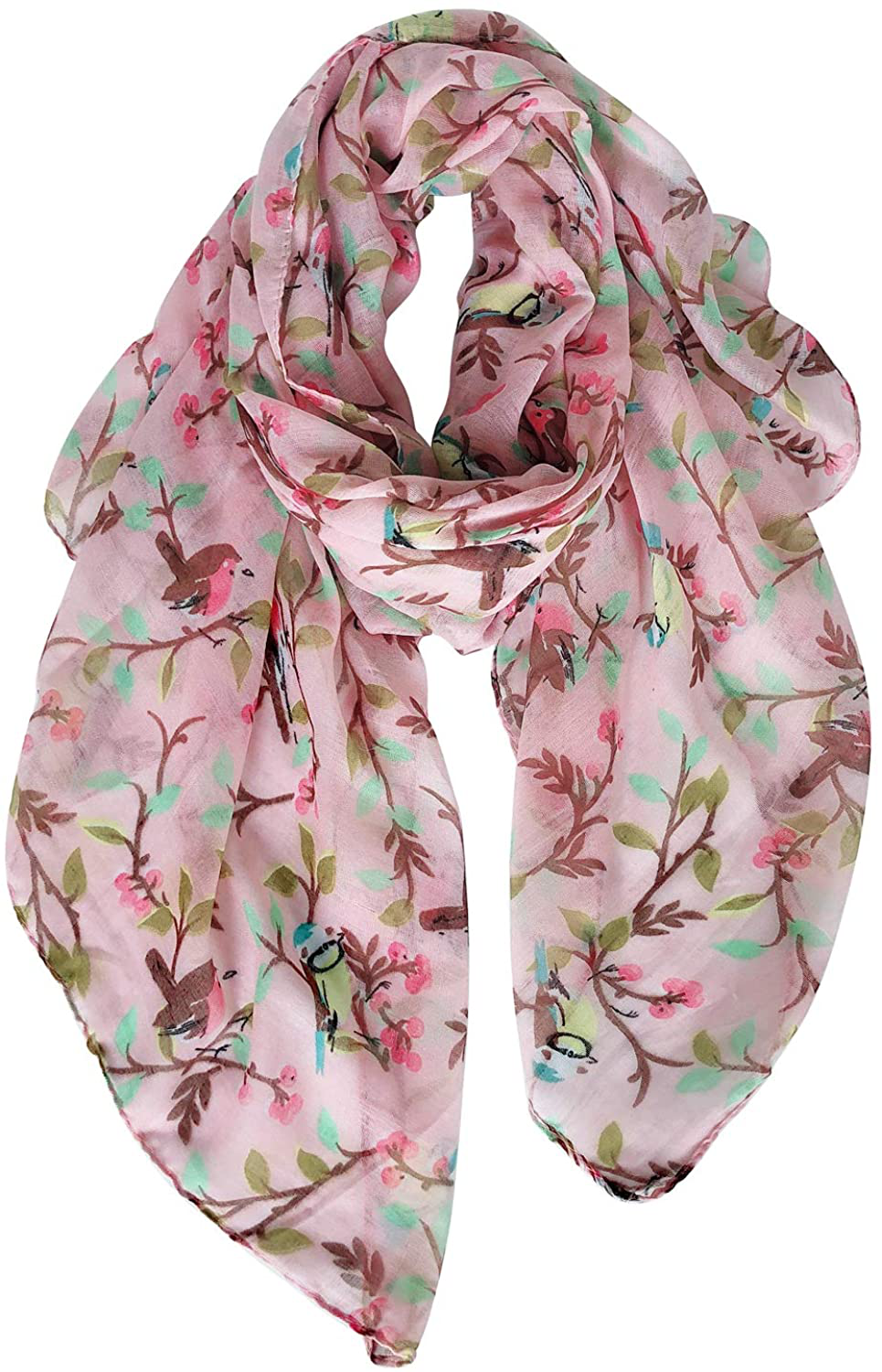 GERINLY Scarfs for Women Lightweight Floral Birds Print Cotton Scarves and Wraps for Holiday