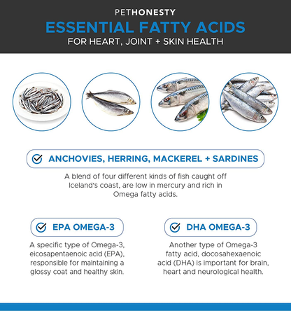 PetHonesty 100% Natural Omega-3 Fish Oil for Dogs from Iceland - Omega-3 for Dogs - Pet Liquid Food Supplement- EPA + DHA Fatty Acids Reduce Shedding & Itching- Supports Joints, Brain & Heart Health