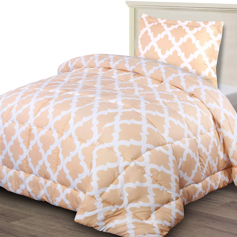 Printed Down Brushed Microfiber Bedding Comforter With Pillow Sham Set