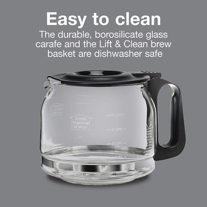 Proctor Silex FrontFill Compact 12 Cup Programmable Coffee Maker, Glass Carafe, Black (43685PS)