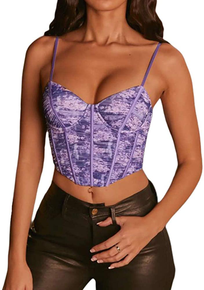 Women Y2K Cropped Tank Tops Sexy V Neck Spaghetti Strap Crop Top Lace Cami Shirt Sleeveless Patchwork Camisole