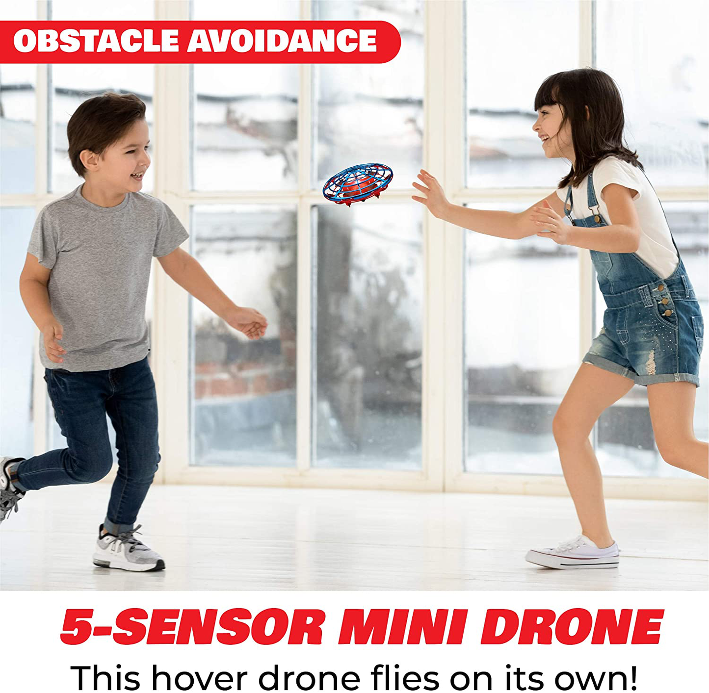 Force1 Scoot Combo Hand Operated Drone for Kids or Adults - Hands Free Motion Sensor Mini Drone, Easy Indoor Rechargeable UFO Flying Ball Drone Toy for Boys and Girls (Red/Blue)