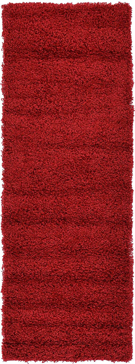 Unique Loom Solo Solid Shag Collection Area Modern Plush Rug Lush & Soft, 2' 2" x 6' 5", Cherry Red