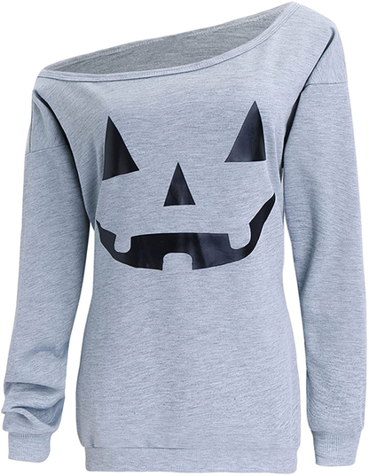 lymanchi Women Slouchy Shirts Halloween Pumpkin Long Sleeve Sweatshirts Pullover