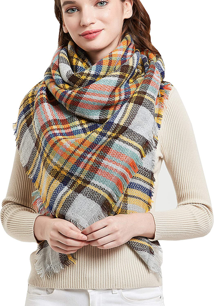Wander Agio Womens Warm Scarf Square Winter Shawls Large Infinity Scarves Stripe Plaid Scarf