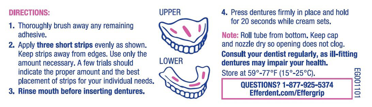 Effergrip Denture Adhesive Cream, Extra Strong Holding Power, 1.5 oz