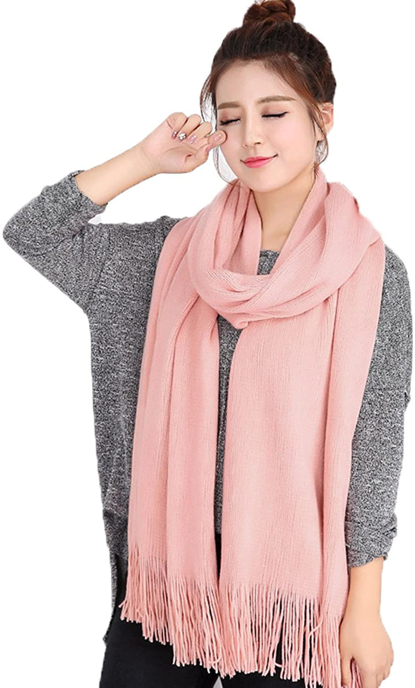Wander Agio Women's Warm Long Scarves Winter Scarfs Pure Color Scarf Tassel