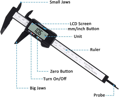 Digital Caliper, Electronic Digital Caliper Stainless Steel Body with Large LCD Screen | 0-6 Inches | Inch/Millimeter Conversion